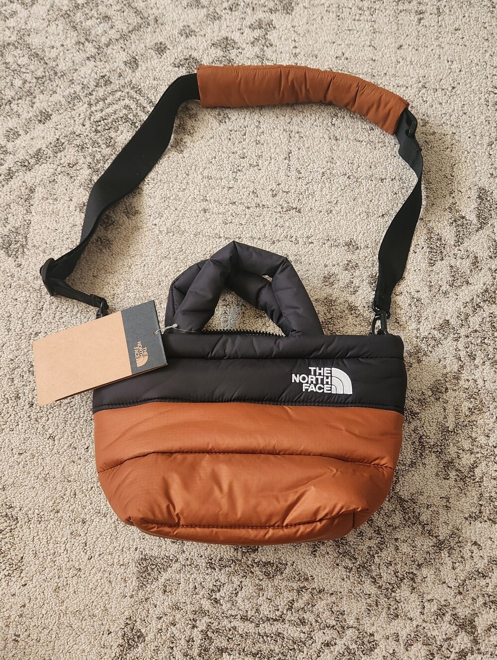 The North Face NUPTSE Brown & Black Puffer Messenger Crossbody